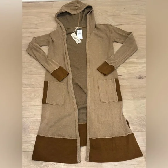 NEW Buckle BKE XS Brown Hoodie Duster Cardigan Sweater Mystree NWT Hooded Top - Picture 1 of 9